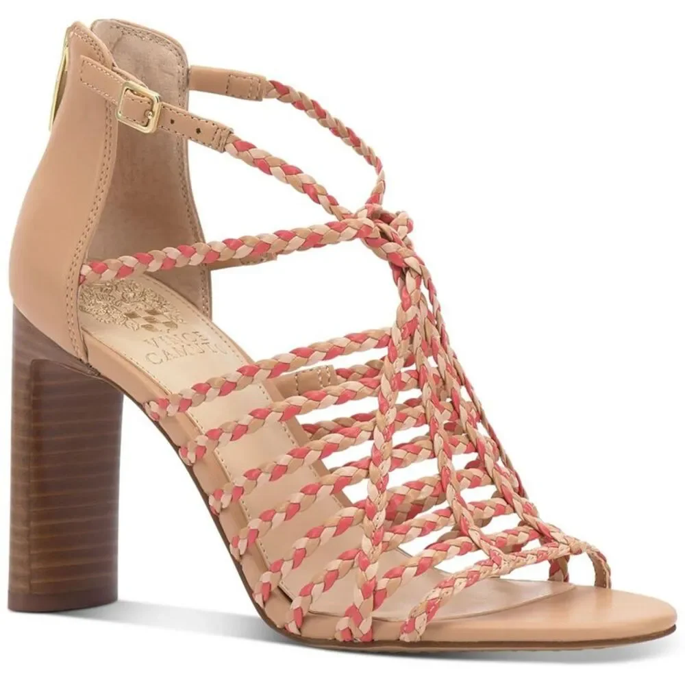 Vince Camuto Womens Ariah Tan Leather Gladiator Braided Heels Shoes NWT